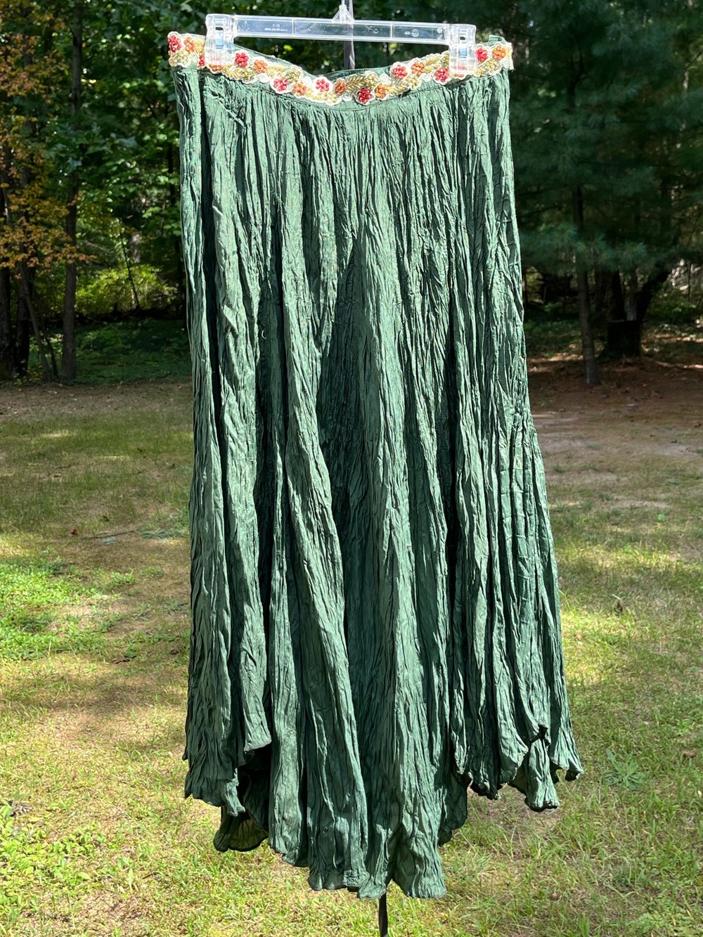 Y2K Chaudry NWT Fairy Whimsigoth Crinkle Emerald Green Midi Skirt Size L Boho